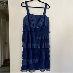 S.L. Fashions Women's Navy Tiered Ruffled Sleeveless Mini Dress Plus Size 14W